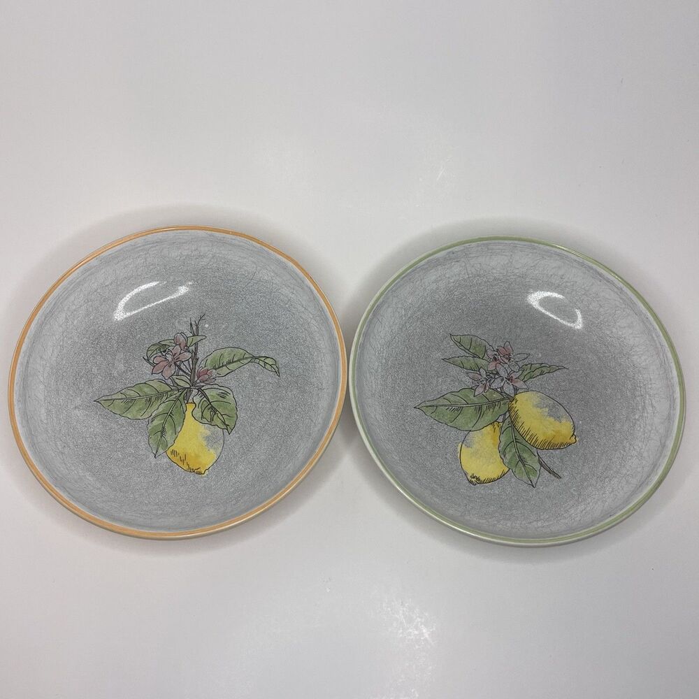 Williams Sonoma Lemon Pattern Bowls Set of 2 Gray Ceramic Portugal Kitchen
